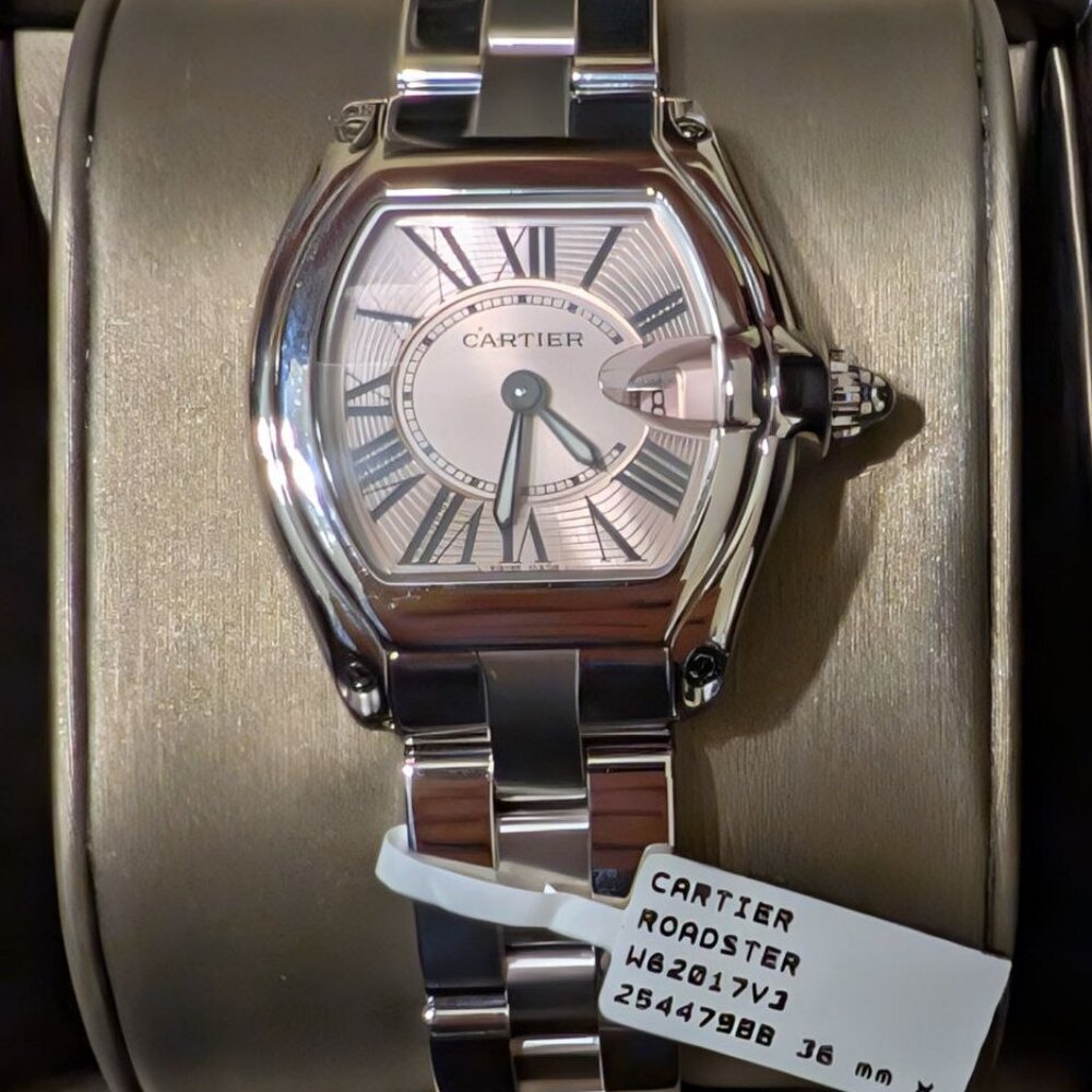Cartier Roadster Pink Dial W62017V3 Stainless Steel Quartz Ladies Watch
